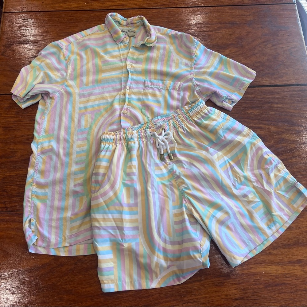 Kenny Flowers Pastel Stripe Swim Short Set in Mint, Lavender, Peach & Cream